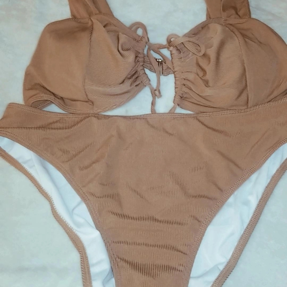 2 Sets Of Swimsuit. One Set Pink And One Set Tan